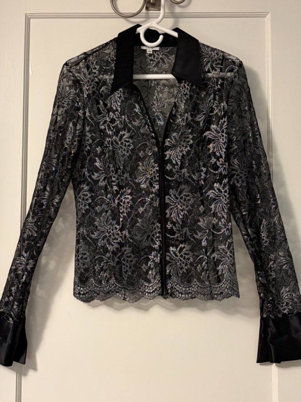 Cache vintage sheer lace cardigan size medium whimsigoth dark floral *flaw